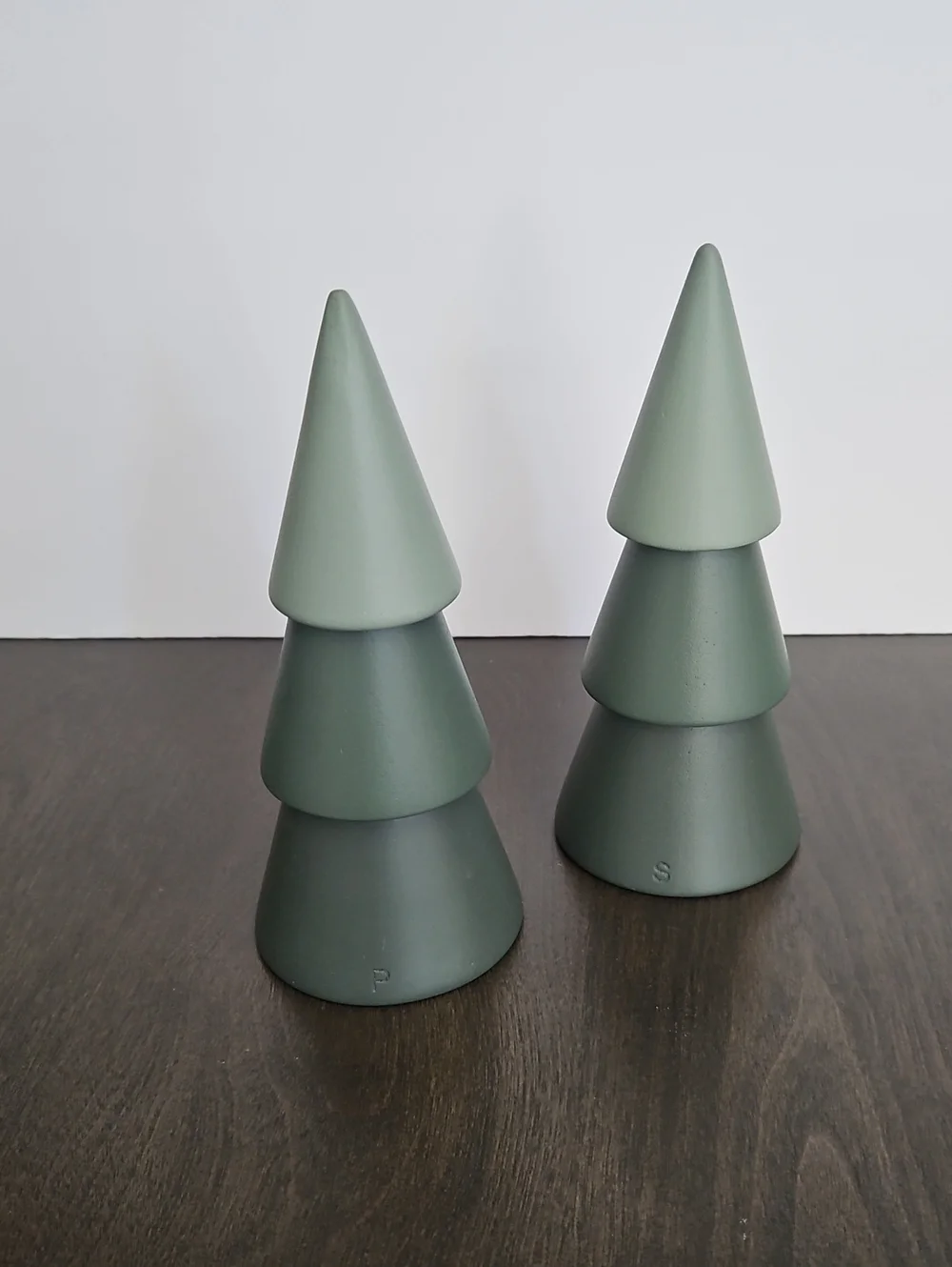 Crate & Barrel Green Trees Wooden Salt and Pepper Shakers